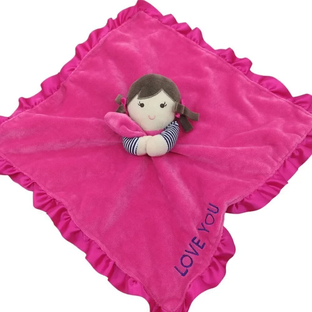 Carters Pink Doll Rattle Plush Lovey Lovie Security Blanket Love You Ruffle